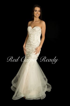 Strapless ivory fishtail with embroidery detailing to the bodice.