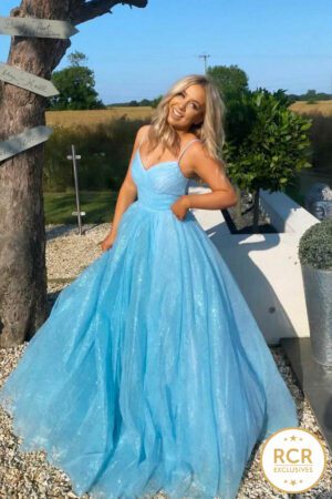 Light blue princess ballgown prom and evening dress
