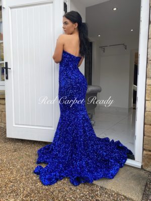 Strapless royal blue fishtail with sparkly sequin embellishments.