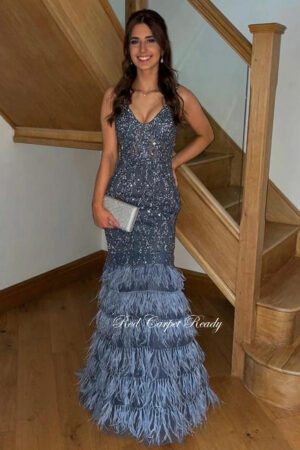 Grey couture prom and evening dress