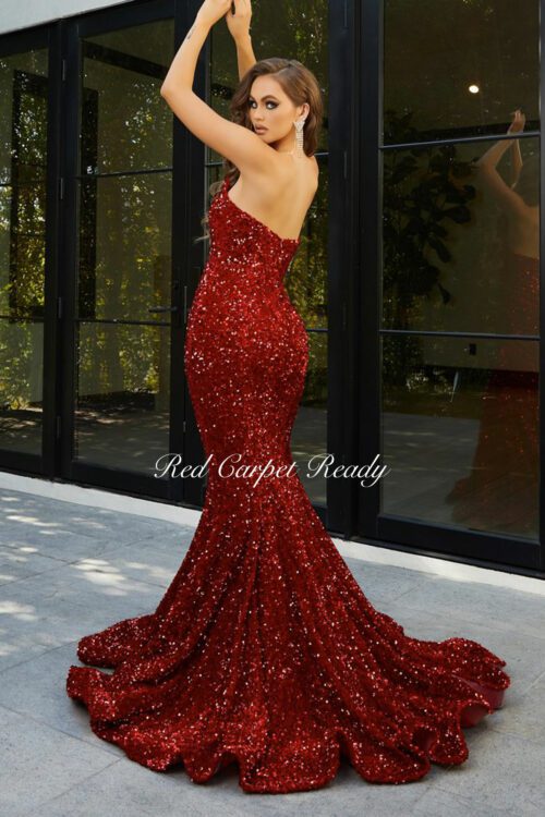 Red Strapless Sequin Prom Evening Dress | Carpet