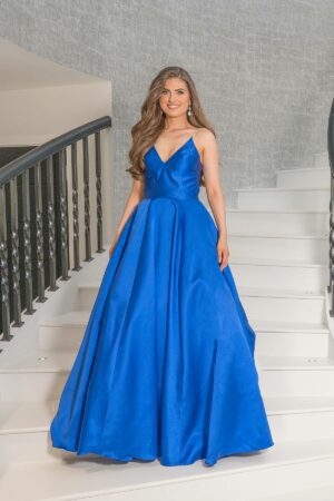 A satin princess ballgown with an open laced back