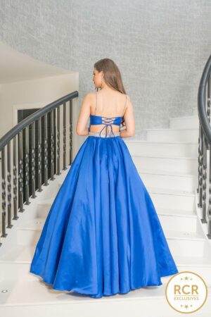 A satin princess ballgown with an open laced back