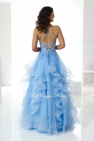 Princess tiered ruffled dress, with corset back and embellished bodice