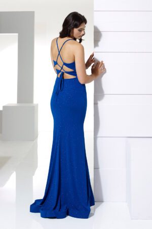 Shimmer fishtail slinky gown with a V-cut and straps