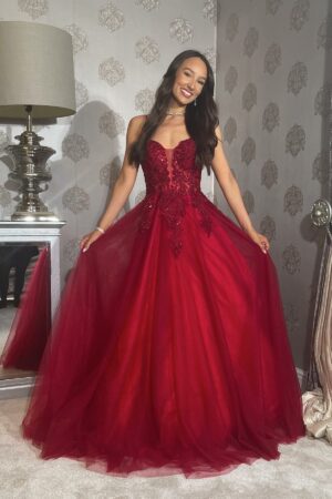 red princess embellished bodice