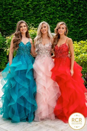 SKY | Red Ruffled Ballgown Prom Dress | Red Carpet Ready