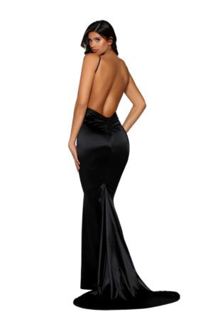slinky black prom and evening dress with a train