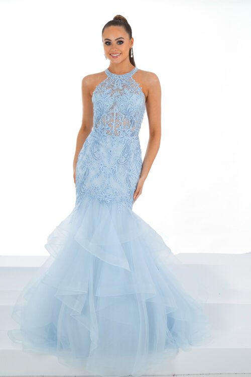 baby blue fishtail with embroidered detailing