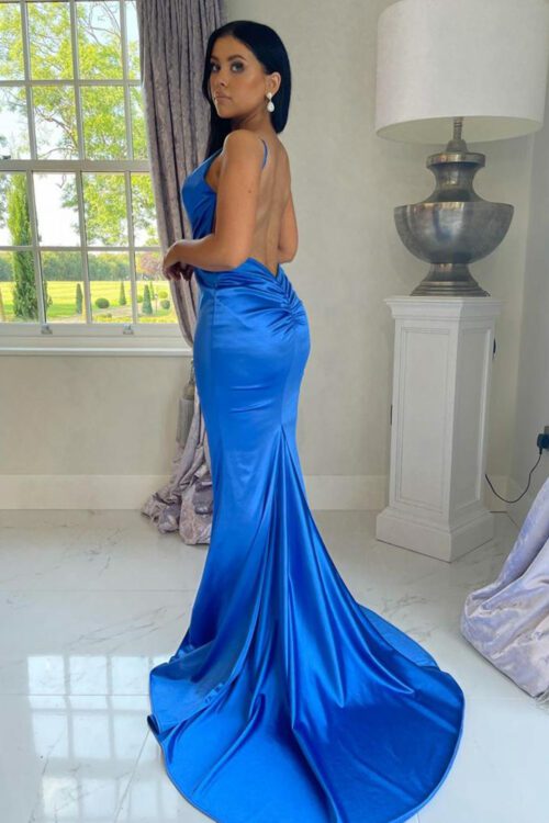 Royal Blue Satin Prom and Evening Dress |