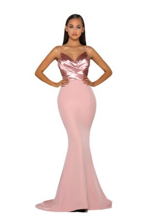 blush slinky fishtail prom & evening dress
