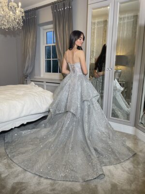 silver wow couture hand made ball gown