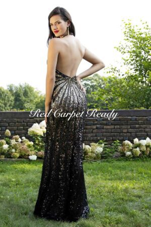 black/gold slinky fishtail embellished prom & evening dress