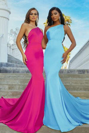 blue slinky fishtail gown