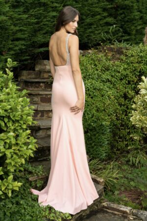 Blush Slinky Prom dress with Diamante Straps.