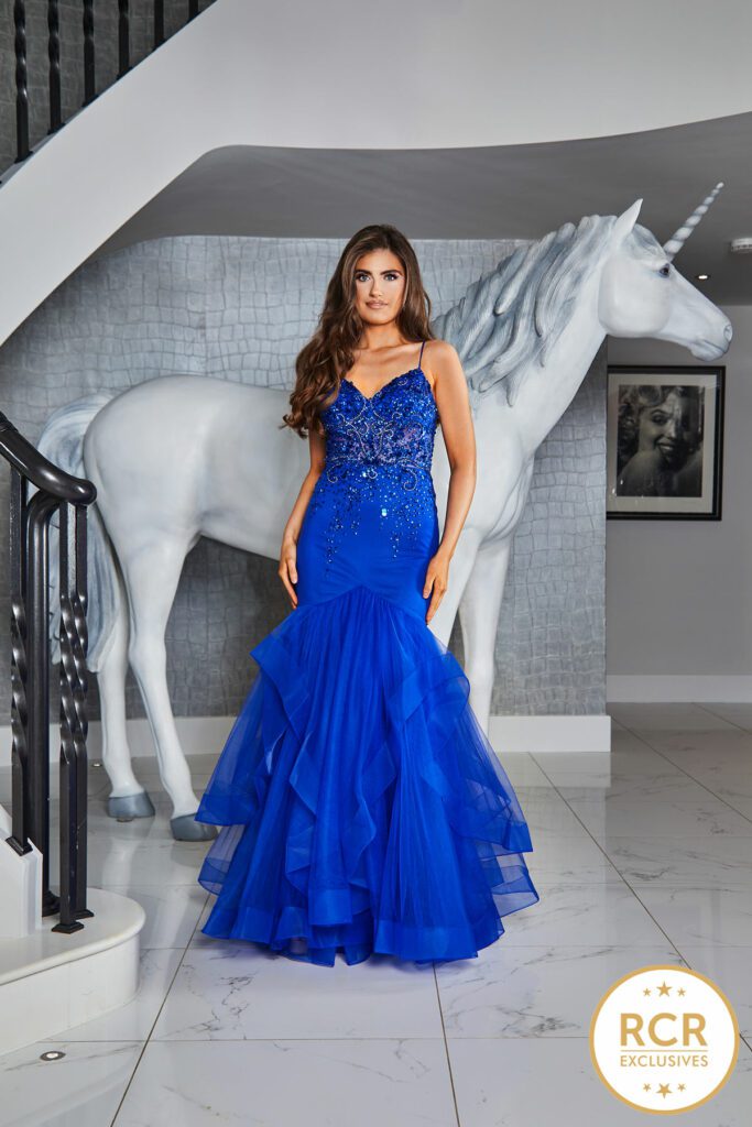 royal Blue Fishtail gown with beaded bodice