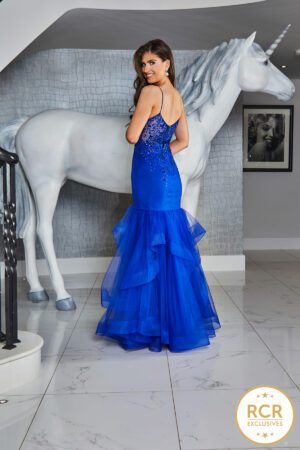 royal Blue Fishtail gown with beaded bodice