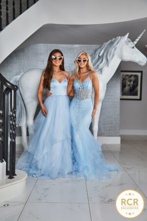 light blue princcess dress and corset fishtail prom dresses