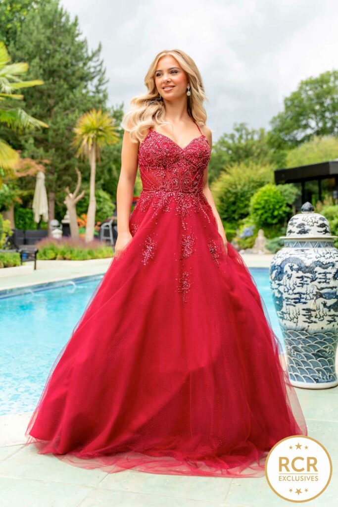 Ruby Red Front Slit Beaded Evening Gown Dress - Evening Dresses, Made To  Order Designer Collection