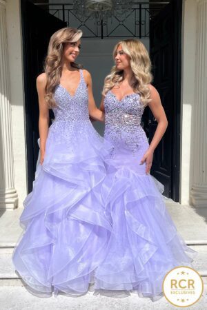 lilac Fishtail gown with beaded bodice
