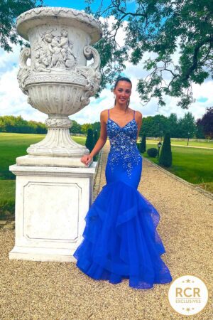 royal Blue Fishtail gown with beaded bodice