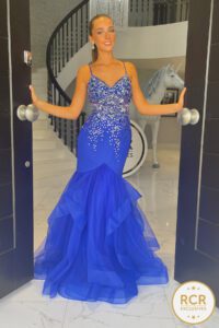 royal Blue Fishtail gown with beaded bodice