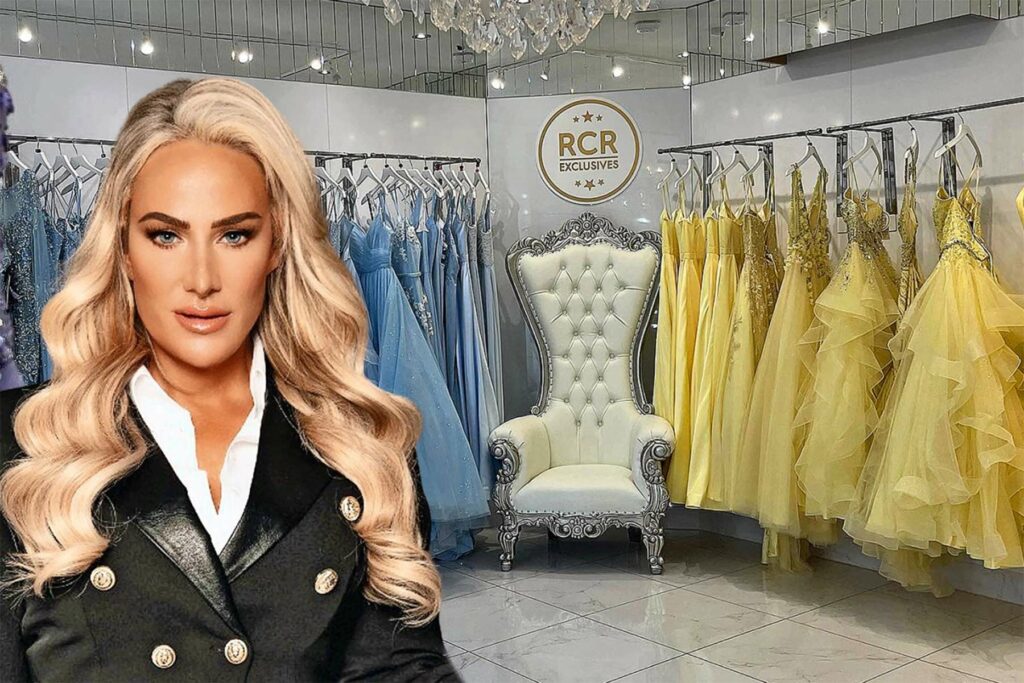 kirsty gale from setback to success yellow prom & evening dresses background with rcr exclusives showroom