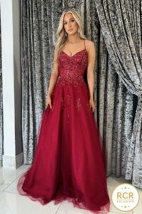 Deep red princess prom dress