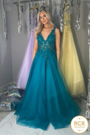 Teal princess prom dress