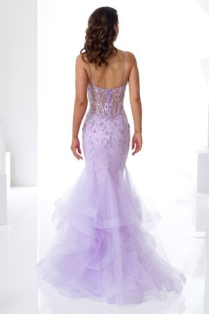 light mauve fishtail prom and evening dress with straps