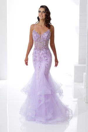light mauve fishtail prom and evening dress with straps