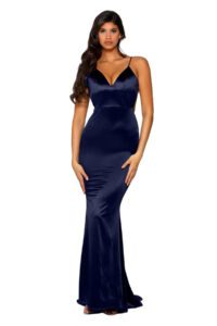 satin prom and evening dress with open back and straps