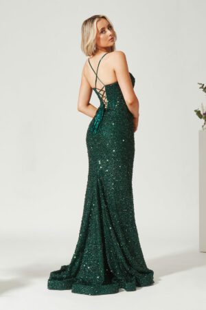 Emerald slinky fishtail prom dress