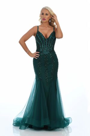emerald fishtail prom & evening gown with embellished detailing on the bodice