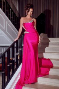 slinky prom and evening dress with detailing on bust