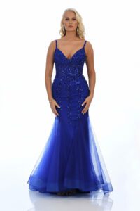 royal blue fishtail prom & evening gown with embellished detailing on the bodice