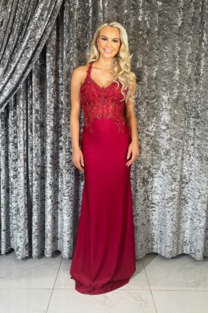 Slinky prom and evening dress with corset detailing