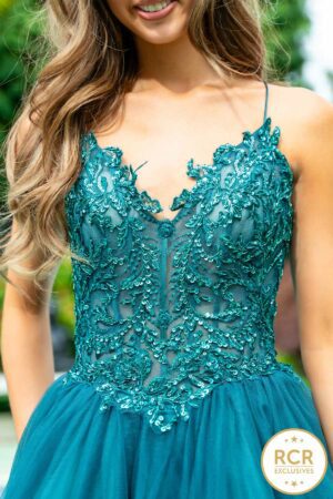 Emerald Princess Prom Dress with a beautifully detailed bodice. Shop over 3000 styles at Red Carpet Ready.