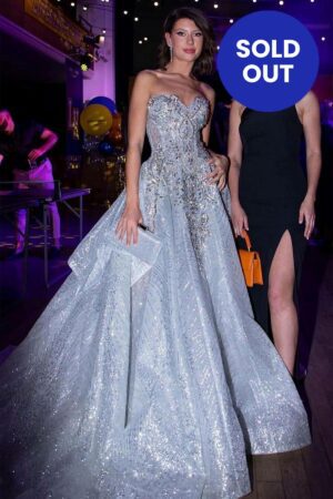 silver wow couture hand made ball gown
