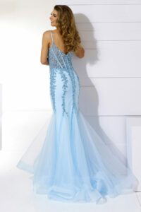 Ice blue fishtail prom and evening dress