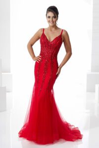 Red fishtail prom and evening dress