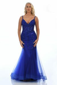 Royal blue fishtail prom and evening dress