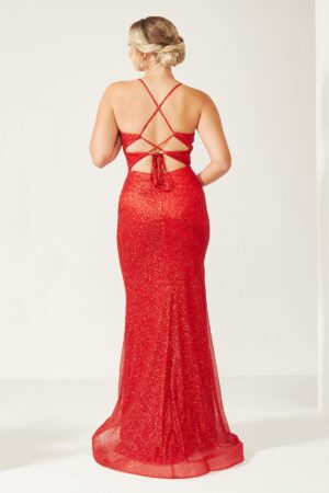 Red shimmer slinky gown