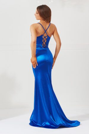 Royal blue satin fishtail gown