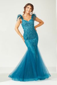 Peacock blue mermaid prom dress