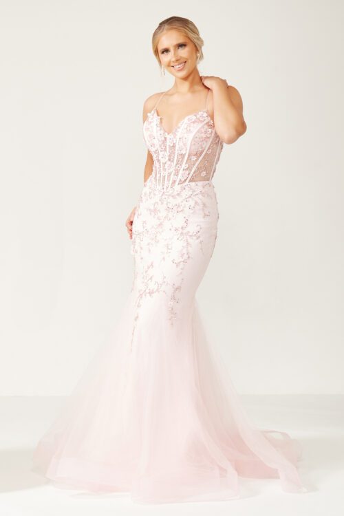 Pink fishtail prom and evening dress
