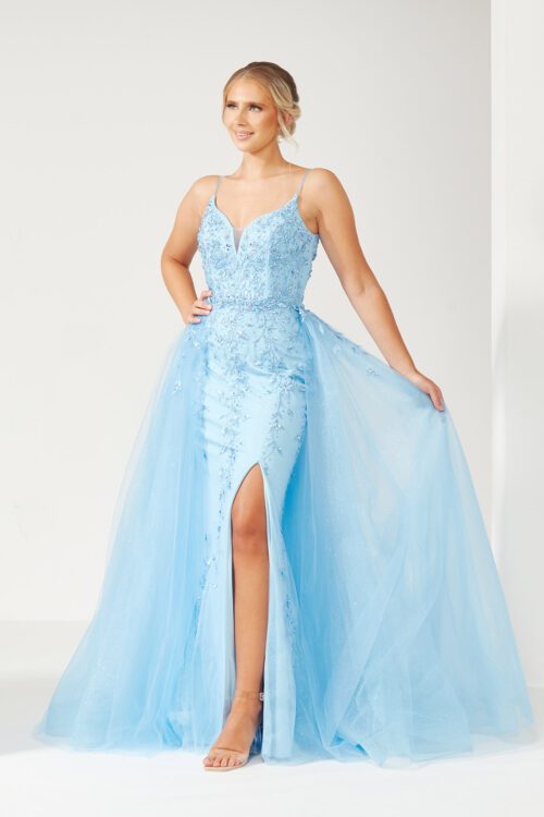 Electric blue ballgown prom dress