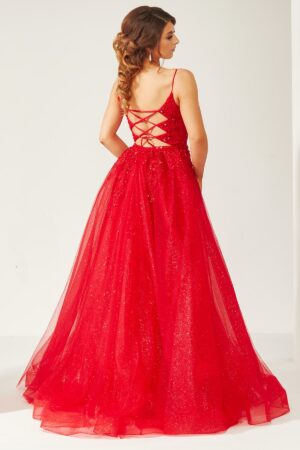 Red slinky ballgown prom dress