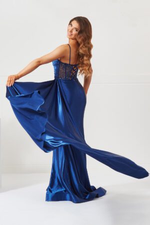 Navy satin prom and evening gown