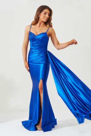 Royal blue satin prom and evening dress